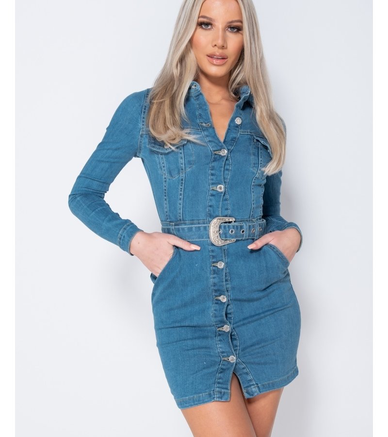 PARISIAN Botón Denim Western encima de la camisa vestido- ajustado de la Mujer - Azul