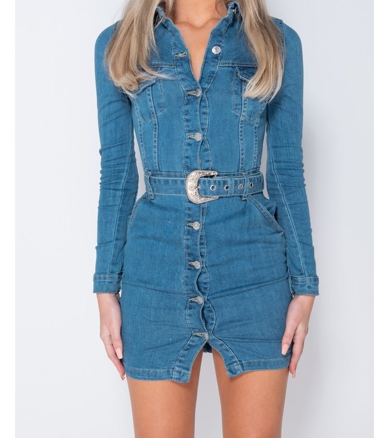 PARISIAN Botón Denim Western encima de la camisa vestido- ajustado de la Mujer - Azul