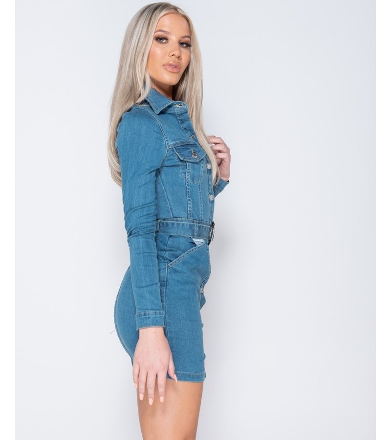 PARISIAN Botón Denim Western encima de la camisa vestido- ajustado de la Mujer - Azul