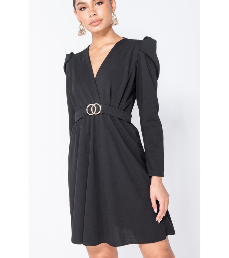 PARISIAN Manga abultada Wrap Frente mini vestido - Mujer - Negro