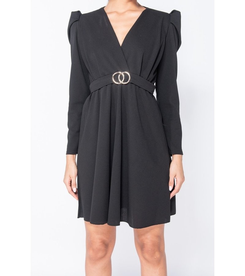 PARISIAN Manga abultada Wrap Frente mini vestido - Mujer - Negro