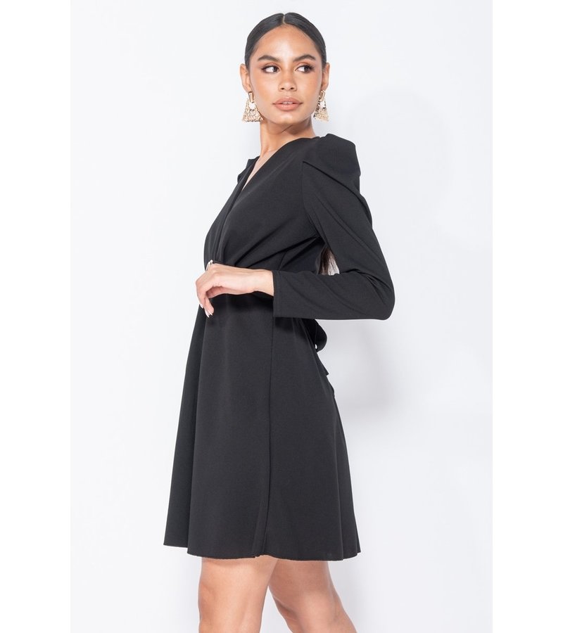 PARISIAN Manga abultada Wrap Frente mini vestido - Mujer - Negro