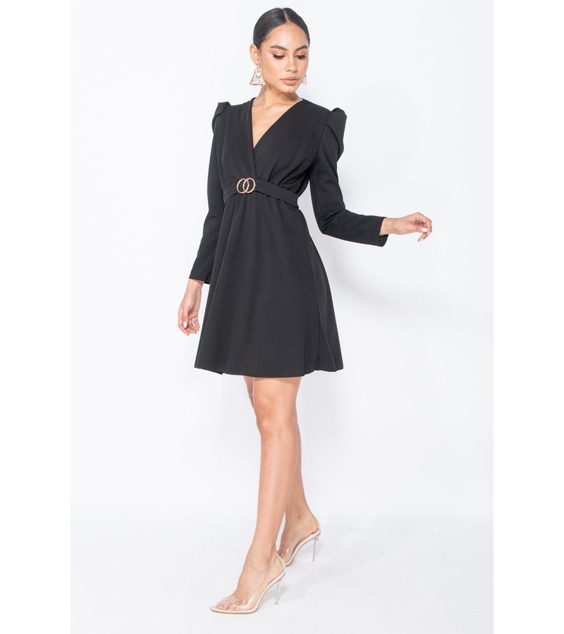 PARISIAN Manga abultada Wrap Frente mini vestido - Mujer - Negro