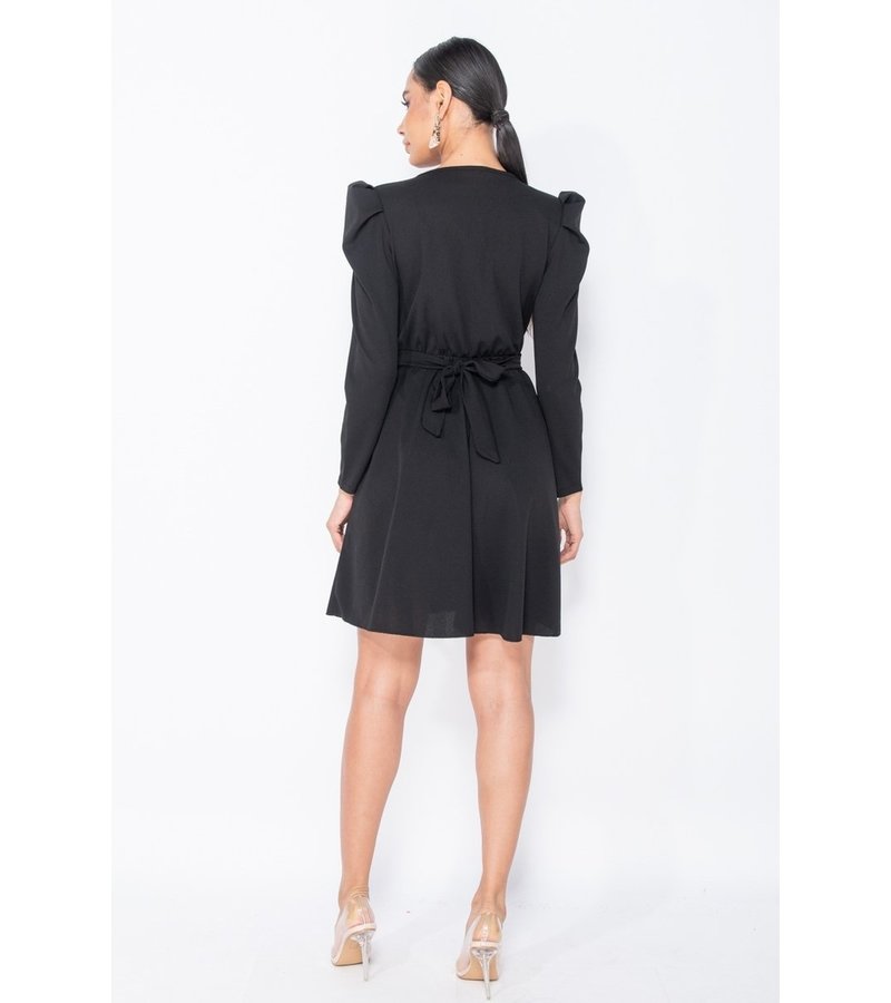 PARISIAN Manga abultada Wrap Frente mini vestido - Mujer - Negro