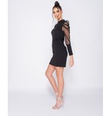 PARISIAN Lunares Sheer Manga abultada ajustado de mini vestido - Mujer - Negro