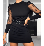 PARISIAN Lunares Sheer Manga abultada ajustado de mini vestido - Mujer - Negro