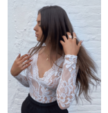 PARISIAN Sheer festoneado del borde del cordón de manga larga Body - Mujeres - Blanco