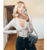 PARISIAN Sheer festoneado del borde del cordón de manga larga Body - Mujeres - Blanco