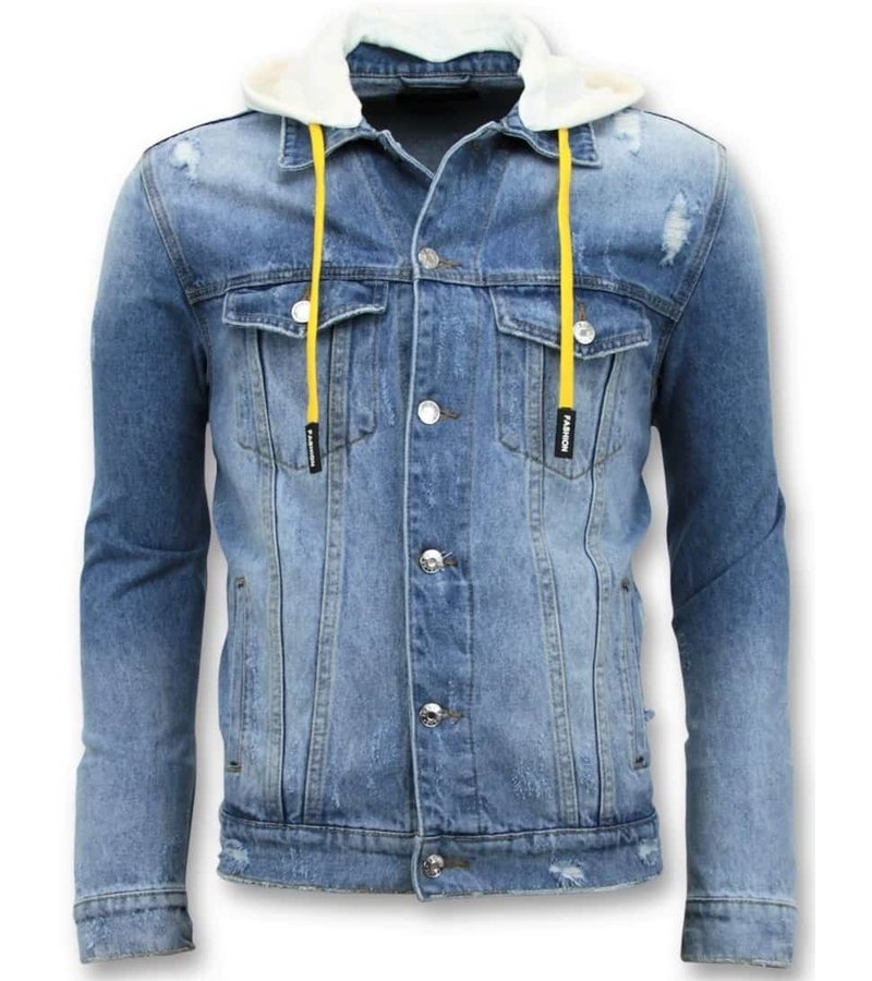 Enos Denim chaqueta de los hombres - rasgado con capucha - Azul