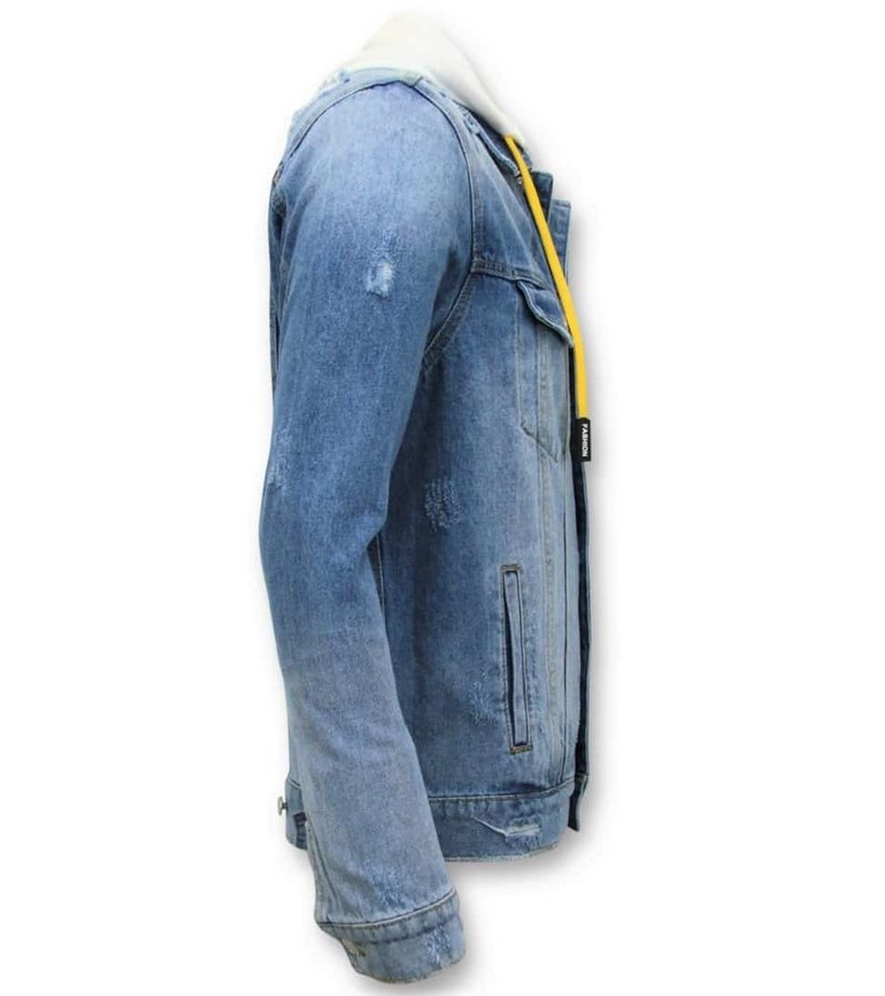 Enos Denim chaqueta de los hombres - rasgado con capucha - Azul