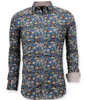 Tony Backer Camisa Para Hombre de Lujo Italiana - Impresión Digital Floral - 3062 - Verde