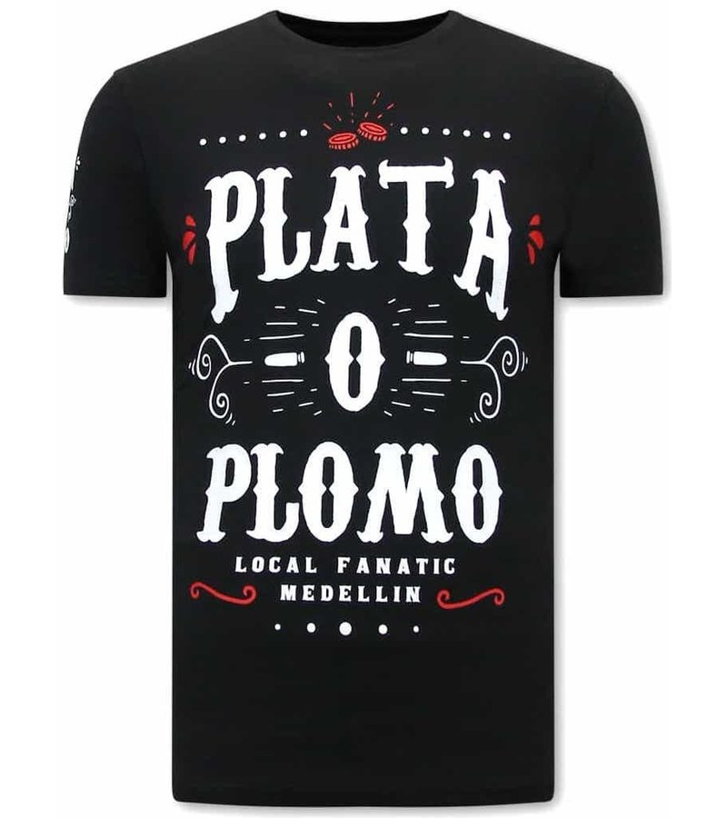 Local Fanatic Camisetas Hombre Narcos Plata O Plomo - Negro