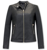 Bludeise Chaquetas De Cuero Moto Mujer - AY332 - Negro