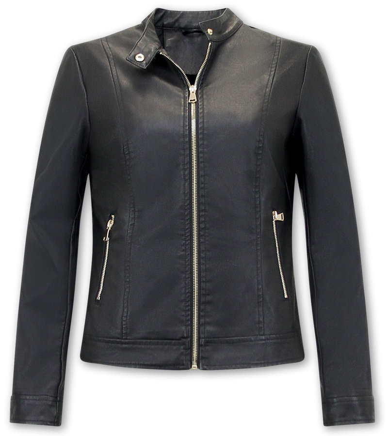 Bludeise Chaquetas De Cuero Moto Mujer - AY332 - Negro