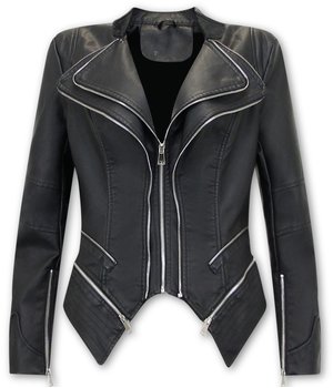 Bludeise Chaqueta De Cuero Biker Mujer - AY152 - Negro