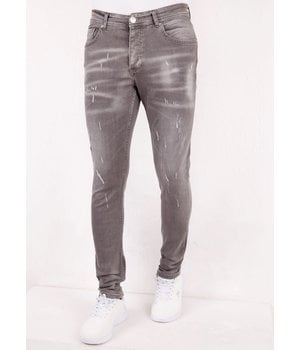 True Rise Slim Fit Jeans Rotos Salpicaduras Pintura - SLM-41 - Gris