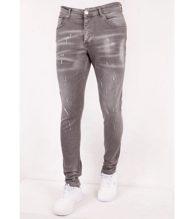 True Rise Slim Fit Jeans Rotos Salpicaduras Pintura - SLM-41 - Gris