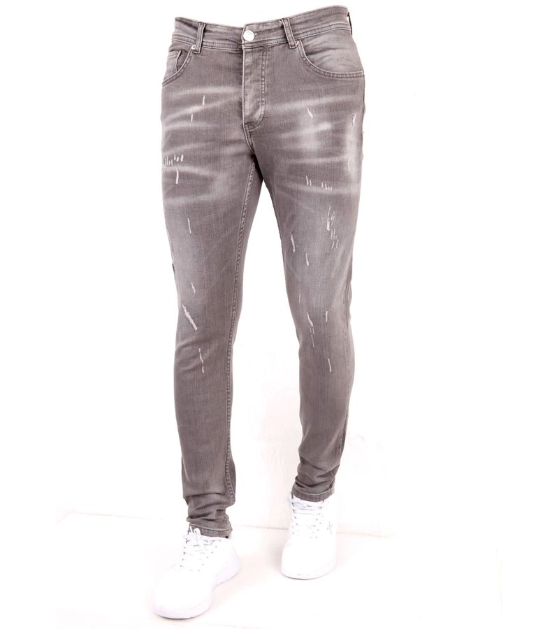 True Rise Slim Fit Jeans Rotos Salpicaduras Pintura - SLM-41 - Gris