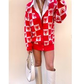 QU-Style Cárdigan Mujer Oversize Corazón Rojo -22254 - Rojo