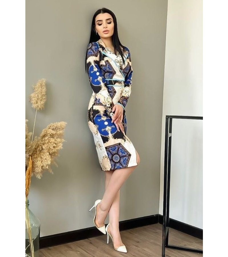 Msn-Collection Vestido Royal Largo de Lujo para Mujer - 21557 - Blanco / Azul
