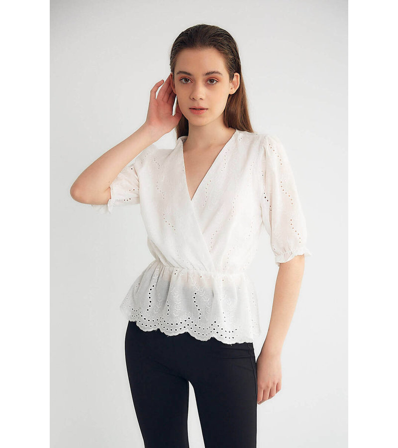 Robin-Collection Camisa con bordado de mujer - M34867 - Blanco