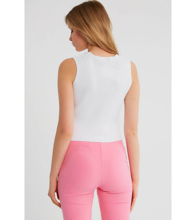 Robin-Collection Top Elástico Rib Mujer - T93564 - Blanco