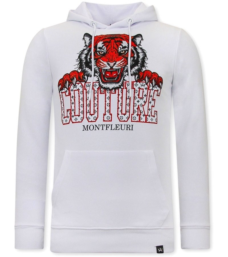 Tony Backer Tiger Head Sudaderas Con Capucha De Los Hombres - 3679 - Blanco