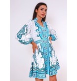 Msn-Collection Vestido de lujo de longitud media para mujer - 20245 - Blanco / Azul