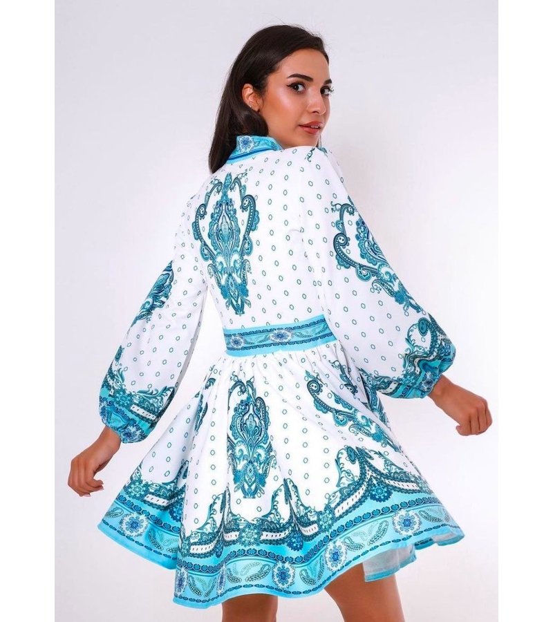 Msn-Collection Vestido de lujo de longitud media para mujer - 20245 - Blanco / Azul