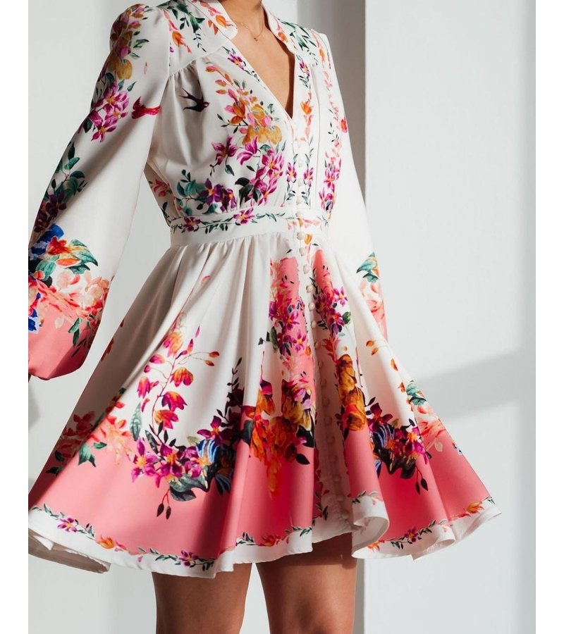 Msn-Collection Vestido largo medio de lujo para mujer - 21235 - Blanco / rosa