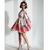 Msn-Collection Vestido largo medio de lujo para mujer - 21235 - Blanco / rosa
