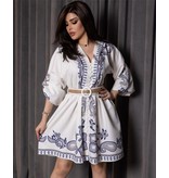Msn-Collection Vestido de dama de lujo de longitud media - 21445 - Blanco / Azul marino