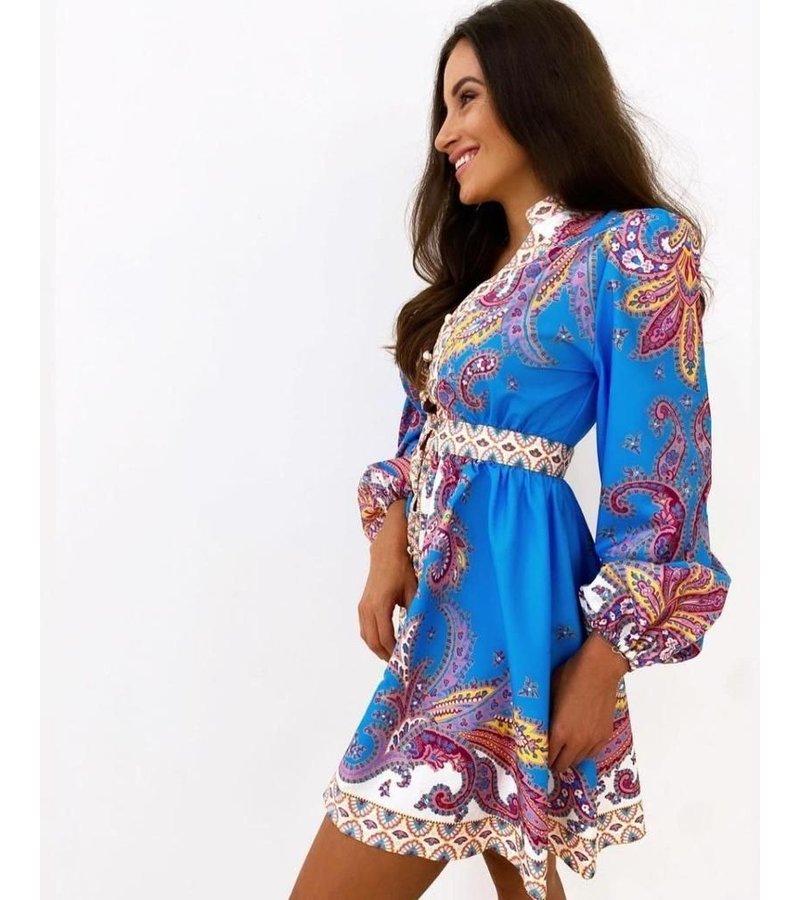 Msn-Collection Vestido de dama de lujo de longitud media - 21495 - Beige / Azul
