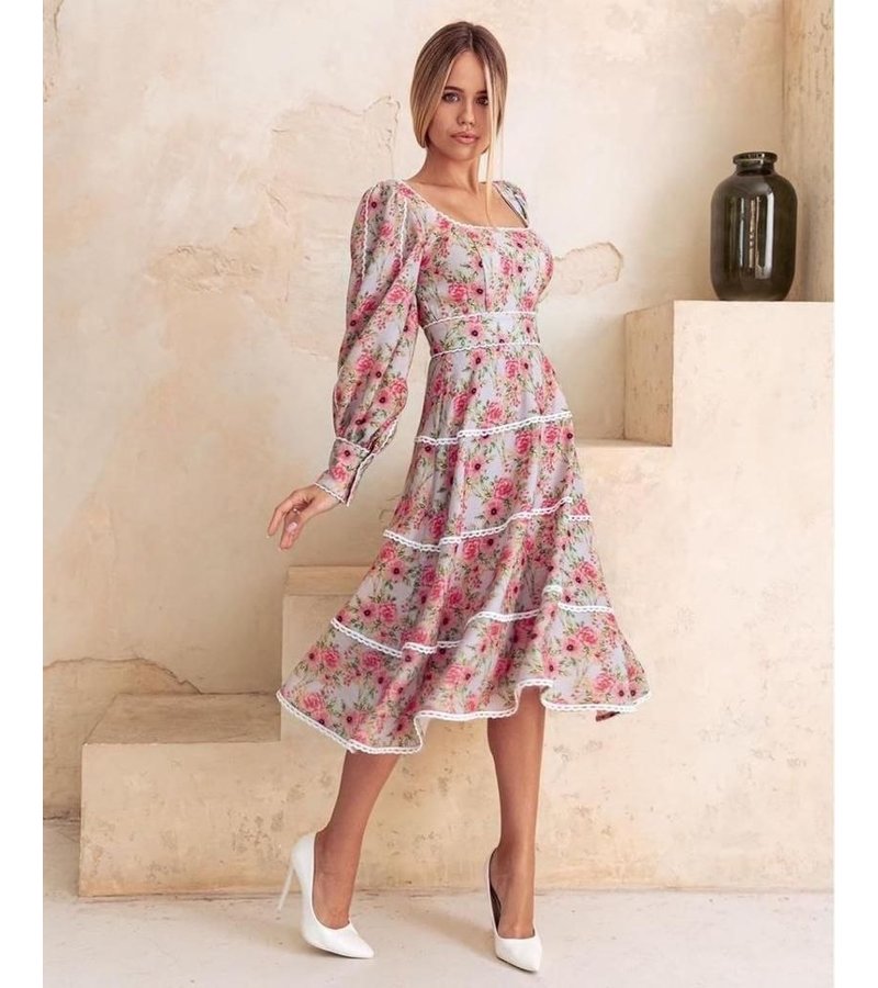 Msn-Collection Vestido Largo de Lujo para Dama - 22125 - Beige / Rosa