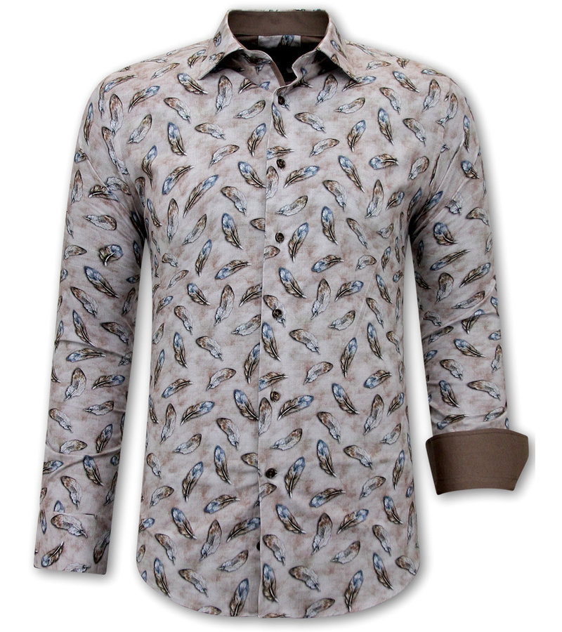 Gentile Bellini Camisa Estampado Plumas de Pájaro Hombre - 3111- Marrón