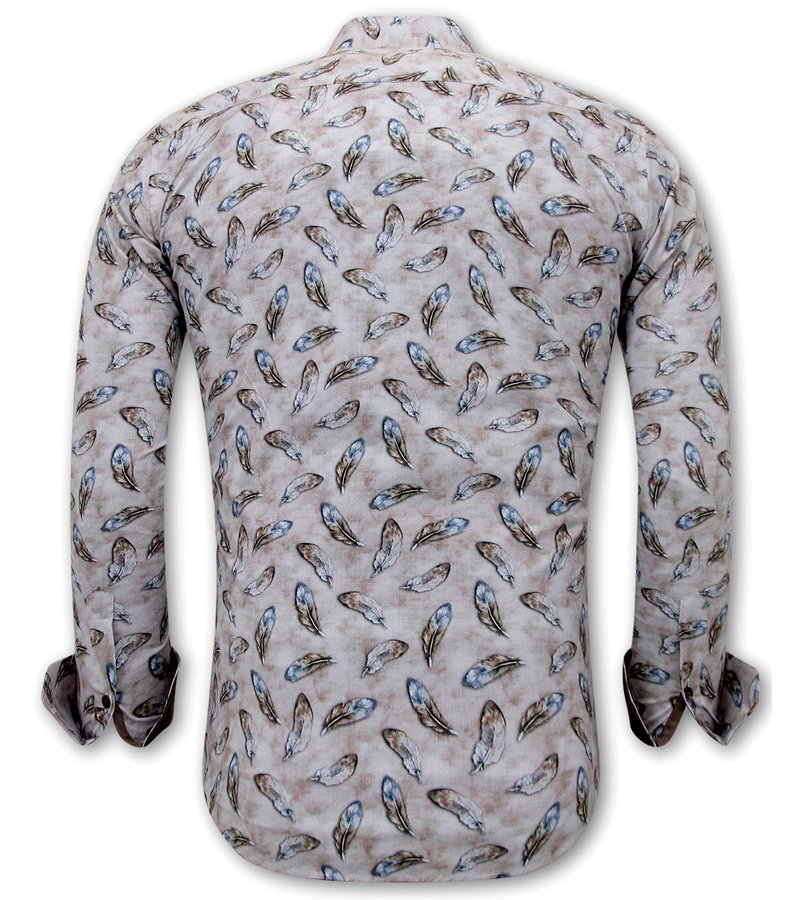 Gentile Bellini Camisa Estampado Plumas de Pájaro Hombre - 3111- Marrón