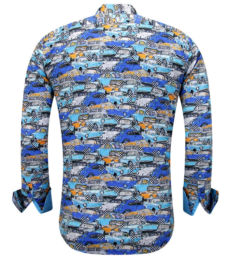 Gentile Bellini Camisa de Hombre con Estampado de Autos - 3112 - Azul