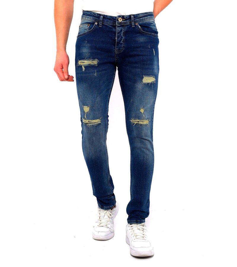 True Rise Jeans Azul Rajados Slim Fit - DC-042