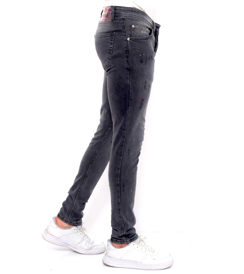 True Rise Slim Fit Salpicadura Pintura Denim Jeans - DC-054 - Gris