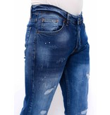 True Rise Slim Fit Jeans Con Salpicaduras De Pintura - DC-044 - Azul