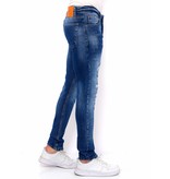 True Rise Slim Fit Jeans Con Salpicaduras De Pintura - DC-044 - Azul