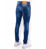 True Rise Slim Fit Jeans Con Salpicaduras De Pintura - DC-044 - Azul