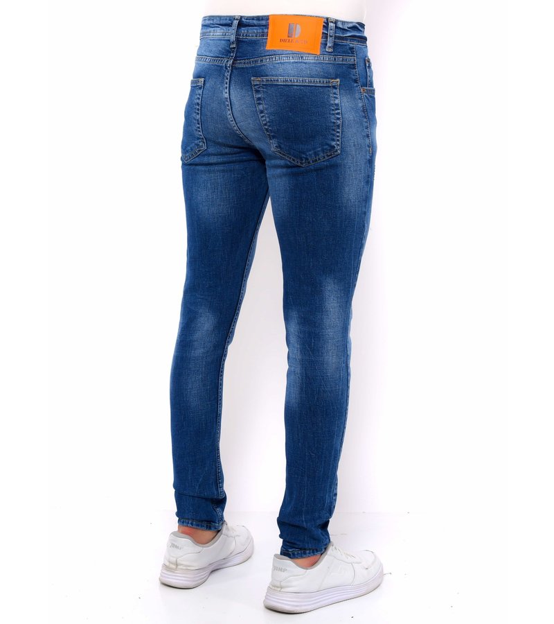 True Rise Slim Fit Jeans Con Salpicaduras De Pintura - DC-044 - Azul