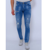True Rise Jeans Con Salpicaduras De Pintura Slim Fit  - DC-038 - Azul