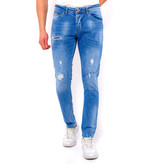 True Rise Jeans Con Salpicaduras De Pintura Slim Fit  - DC-038 - Azul