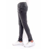 True Rise Slim Fit Salpicadura Pintura Denim Jeans - DC-041- Gris