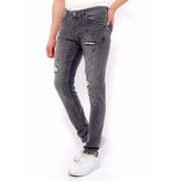 True Rise Slim Fit Salpicadura Pintura Denim Jeans - DC-041- Gris