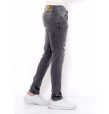 True Rise Slim Fit Salpicadura Pintura Denim Jeans - DC-041- Gris