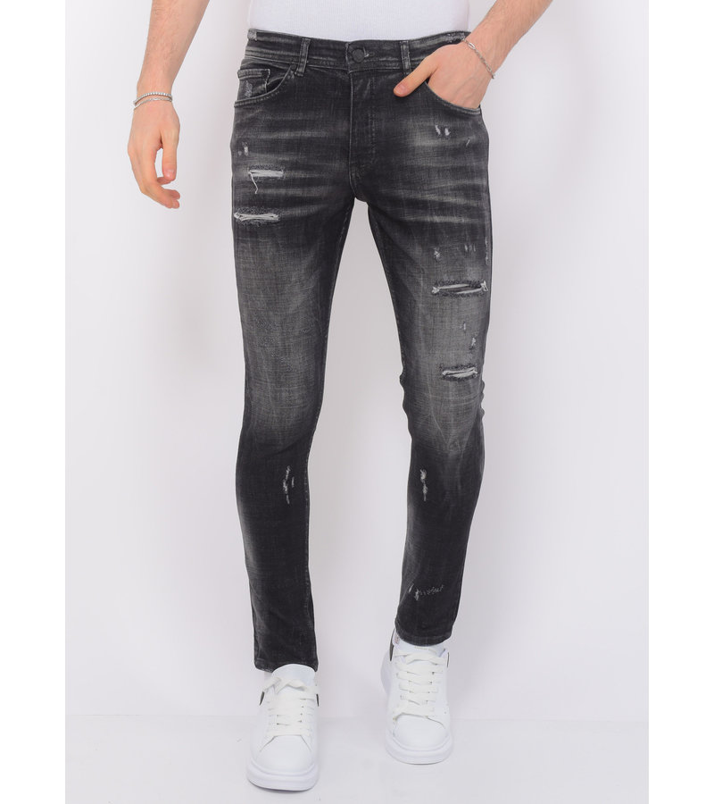 Local Fanatic Stonewashed Ripped Vaqueros Hombre Slim Fit -1085 - Negro