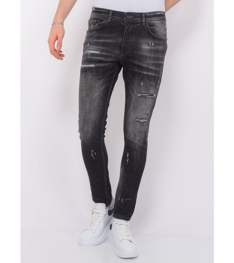Local Fanatic Stonewashed Ripped Vaqueros Hombre Slim Fit -1085 - Negro